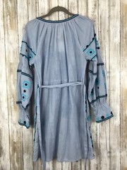 Free Generation Blue White Embroidered Tassel Shirt Belted Dress S Small NWT