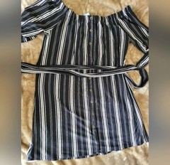 Womens Black And White Striped Justfy Dress Size Large