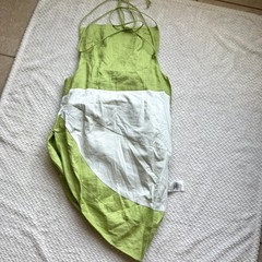 Linen Asymmetrical Mini Dress M L Lime Green Open Back Strappy Ruched Draped