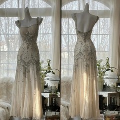 Classic Evening Dresses Bodice Halter Beaded Applique Backless DiamondsSparkling