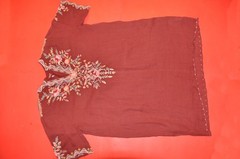 Johnny Was Alise 100% Ramie Embroidered V-Neck Mini Dress in Maroon size:L