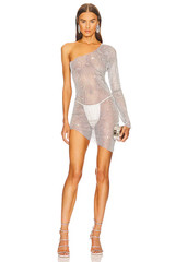 Santa Brands x REVOLVE One Sleeve Dress in Silver Crystal Mesh XS/S NWT $1195