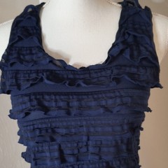 Max Studio Navy Solid Ruffle Layered Bodycon Dress Scoop Neck Knee S