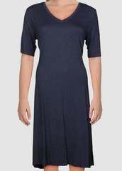 T Tahari Women&rsquo;s Blue Short-Sleeve V-Neck T-Shirt Dress Size L