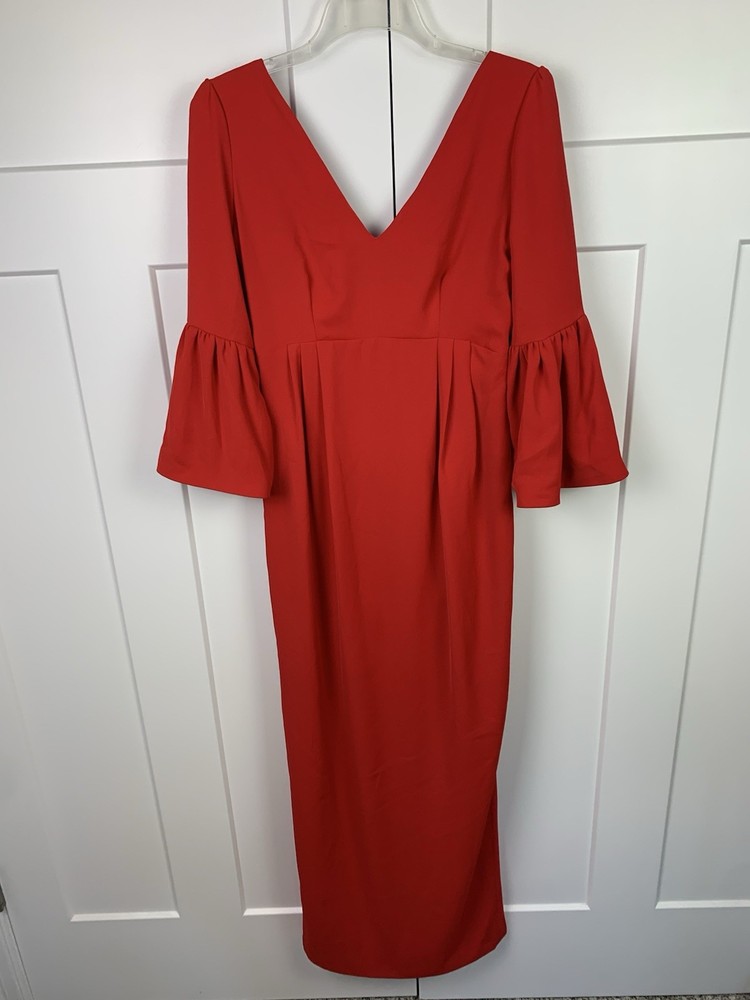 NWT Camilyn Beth Red Ruffle Sleeve Party Dress Size 0 Midi Full V Neck Romantic