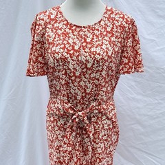 Ralph Lauren Dress Sz 10 Red White Floral Front Tie Lightweight Keyhole Mad Men