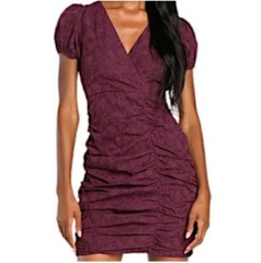 Lulus Plum Purple Burnout Floral Ruched Short Sleeve Mini Dress Large NWT Arrive