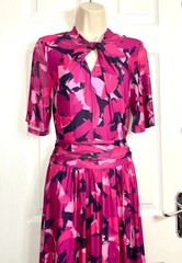 Jolie Moi Womens Pink Patterned Fit & Flare Midi Occasion Dress Size 10 uk