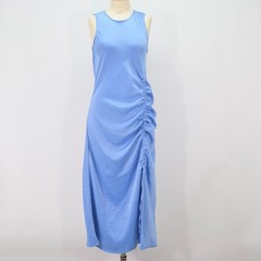 House of Harlow Dress XS Light Blue Satin Side-Tie Ruched Midi W/ Slit Leg
