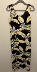 Tommy Bahama Maxi Dress Size 4 Black 100% Silk Tropical Floral Resort Vintage