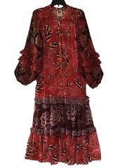 FARM RIO CHIFFON MULTI MIX LONG SLEEVE V NECK MAXI DRESS XS REG $315 NWT
