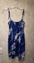 Cabali Blue & White Hawaiian Tropical Hibiscus Sundress Smocked Bodice Small