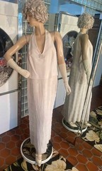 Daymor Couture Buff Cream Gown Rhinestone Ornament Crepe Ruffle Sz 16