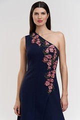 New, KAY UNGER NADINE ONE SHOULDER GOWN in Midnight Size 16 #LD165