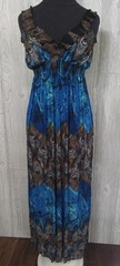 NWT V-Neck Sleeveless Blue & Peacock Print Stretch Maxi Dress Sundress XXL #16