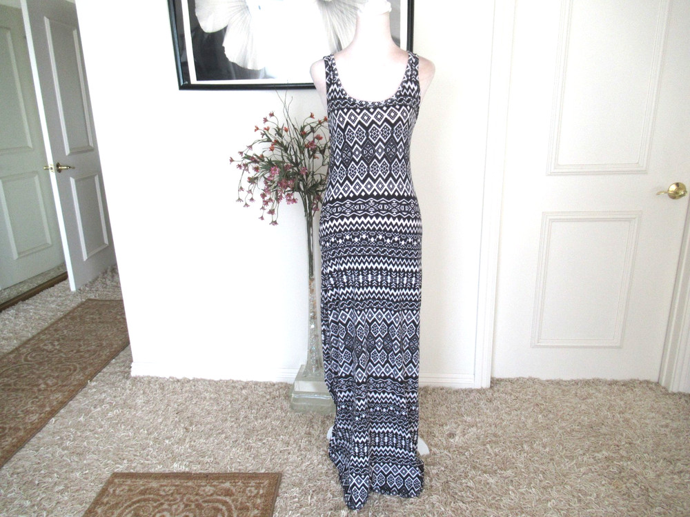 ACTIVE BASICS Womens Black /White Geometric Maxi Dress S NEW $49