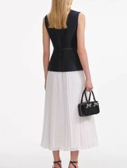 Womens Self-Portrait Round Neck Contrasting A-line Midi Dress