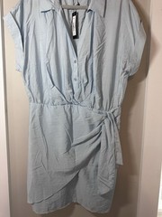 Steve Madden Women’s XL Blue Satin Romper Collared Button Front Tie Waist