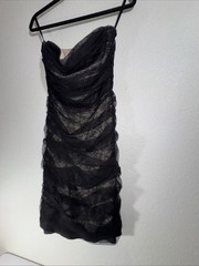 BCBGMaxazria Dress Size Small Black Nude Lace Ruched Bodycon Y2K Cocktail Club