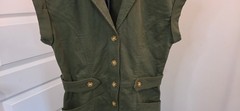 Loft Olive Green Button-Front Utility Dress with Cap Sleeves