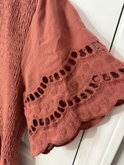 Orange Rust Boho Cottagecore Maxi Dress XXXL Embroidered Eyelet Tiered Prairie
