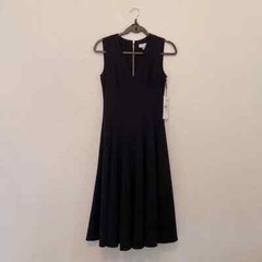 NWT CALVIN KLEIN Sleeveless Black V-Neck Seamed Fit & Flare Midi Dress Size 16