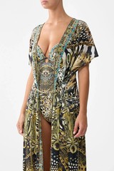 Camillla Women&rsquo;s Front Split Beach Maxi Dress &lsquo;Feline Folklore&rsquo; Brand New