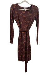 Pact Long Sleeve Midi Dress Organic Cotton Plum Floral Sz Small Belt Boho Fall