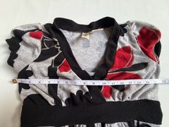 Gray Red Black Floral Empire Waist Mini Dress M