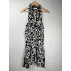 A.L.C. Cody Silk Dress Black White Leopard Print Blouson Smocked Waist Halter 10
