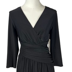 Eliza J Black Feminine Tulip Hem 3/4 Sleeve Dress Size 10 FauxWrap Chic Cocktail