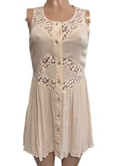 y2k Blush Festival Button Front Lace Insert Poly Peasant Mini dress fairycore