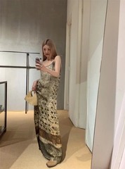 Uma Wang Pompeii Copper Ammonia Silk Dyed Backless Long Halter Dresses Skirts