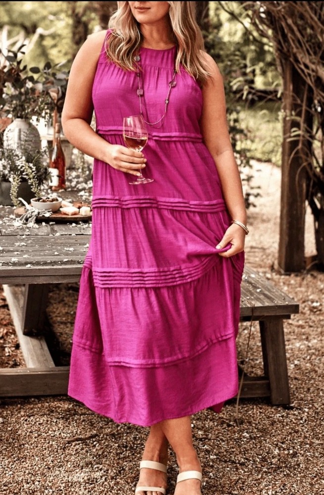 J.Jill pleated tiered midi dress raspberry size Small Petite