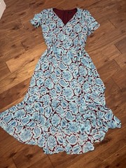 J Crew AR619 V-Neck Flutter Dress Aqua Blue/Maroon Paisley Size 18 Tall