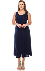 JOSTAR LONG TANK DRESS NAVY Stretch SLINKY Poly Spandex Knit S M L XL 2X 3X