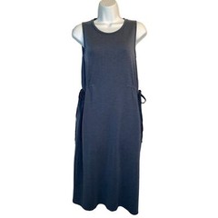 Garnet Hill Stretch TENCEL Jersey Knit Side Tie Sleeveless Midi Dress Blue XS