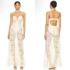 For Love & Lemons x Revolve Blossom Lace Bustier Maxi Dress Multi Size M NWT