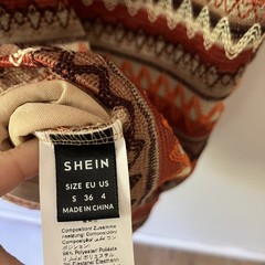 Knit Halter Bodycon Dress Small Brown Orange Zig Zag Scoop Neck Beachy Shein