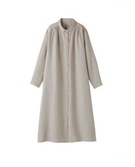 MUJI Womens 2005 100% Natural Linen Minimalist Long Sleeve Shirt Dress Size S