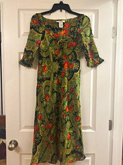 Free People Women’s M Green/Black/Orange Floral Chiffon Midi 3/4 Bell Sleeve