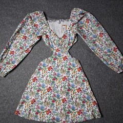 Vestique Floral Mini Dress S NWT 100% Cotton Off Shoulder Cut Out Waist Ruffle