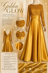 Women’s Gold Formal Sequins Evening Gown Satin W/ Over Skirt Zipper Back size 6