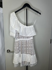 EUC Women’s Size S For Love $ Lemons White Lace One Shoulder Dress