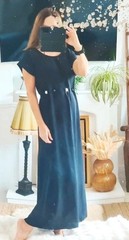 Vintage midi dress black with pearl design waist tie back old money style