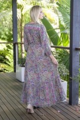 Cienna Olive Button Front Maxi Ruffle Silk Blend India Dress Size Small