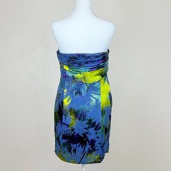 NWT Matthew Williamson Strapless Drape Corset Satin Devore Dress Blue Green 8 12
