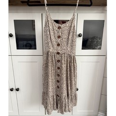 Japna Cheetah Print Button Front Smocked Sundress Ruffle Hem Size S