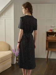 Kim French Retro Polka Dot V-Neck Dress Size S