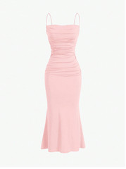 Coral Pink MOD Solid Ruched Mermaid Hem Cami Dress Sz XS S M L